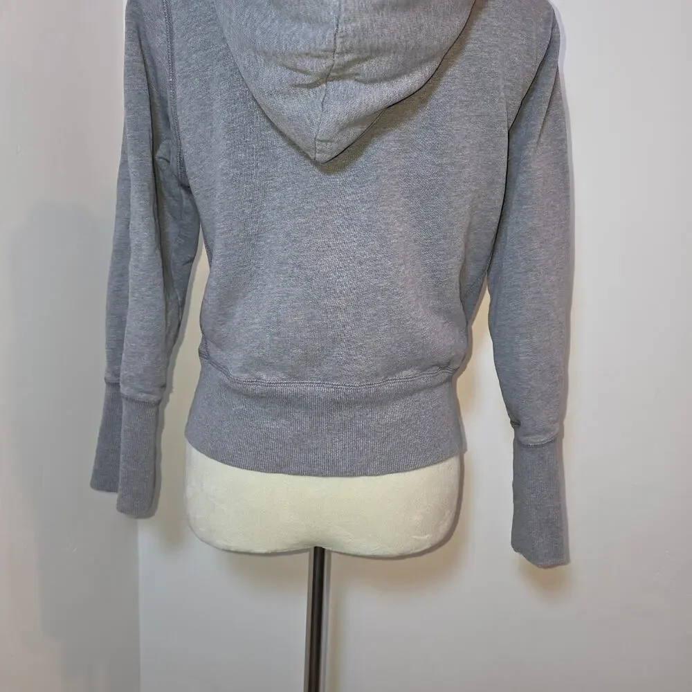 Vtg Womens Y2k Hoodie Sweatshirt Size L Full Zip Sherpa Spellout Gray Cropped